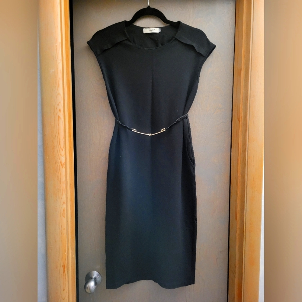 Elegant Black Dress with Belt